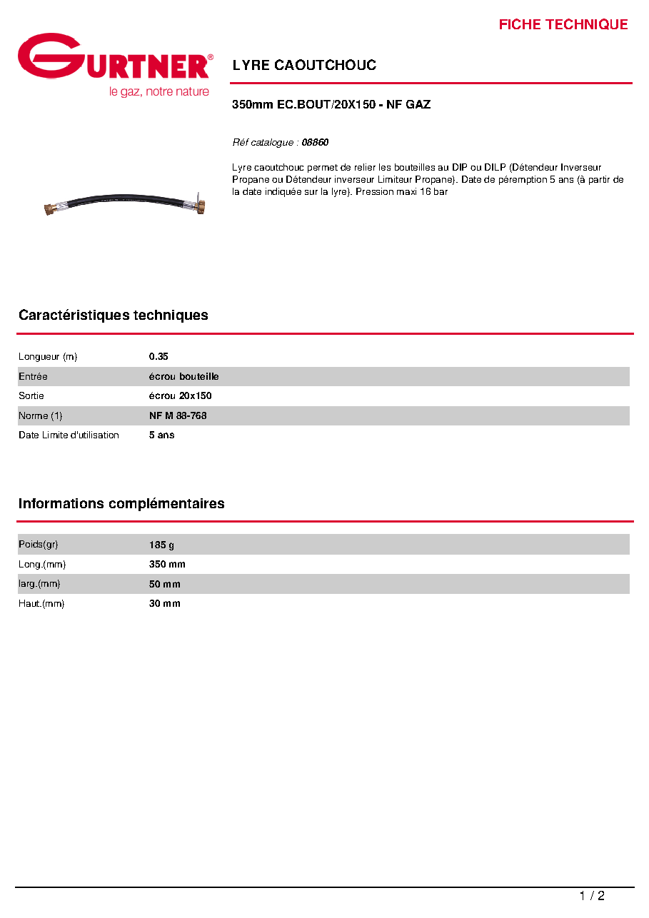 Fiche technique fournisseur