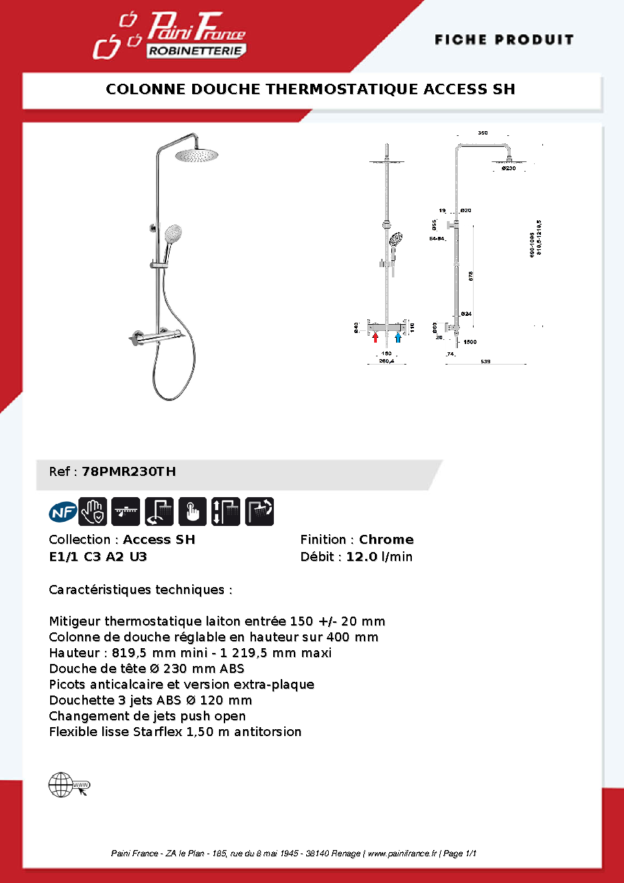 Fiche technique fournisseur