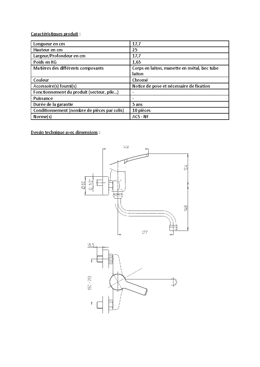 Fiche technique fournisseur