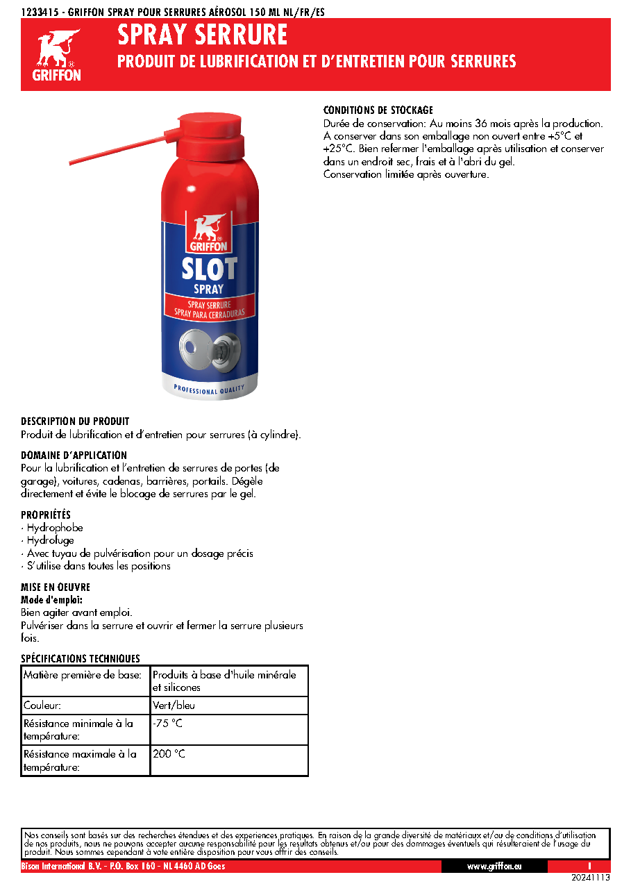 Fiche technique fournisseur