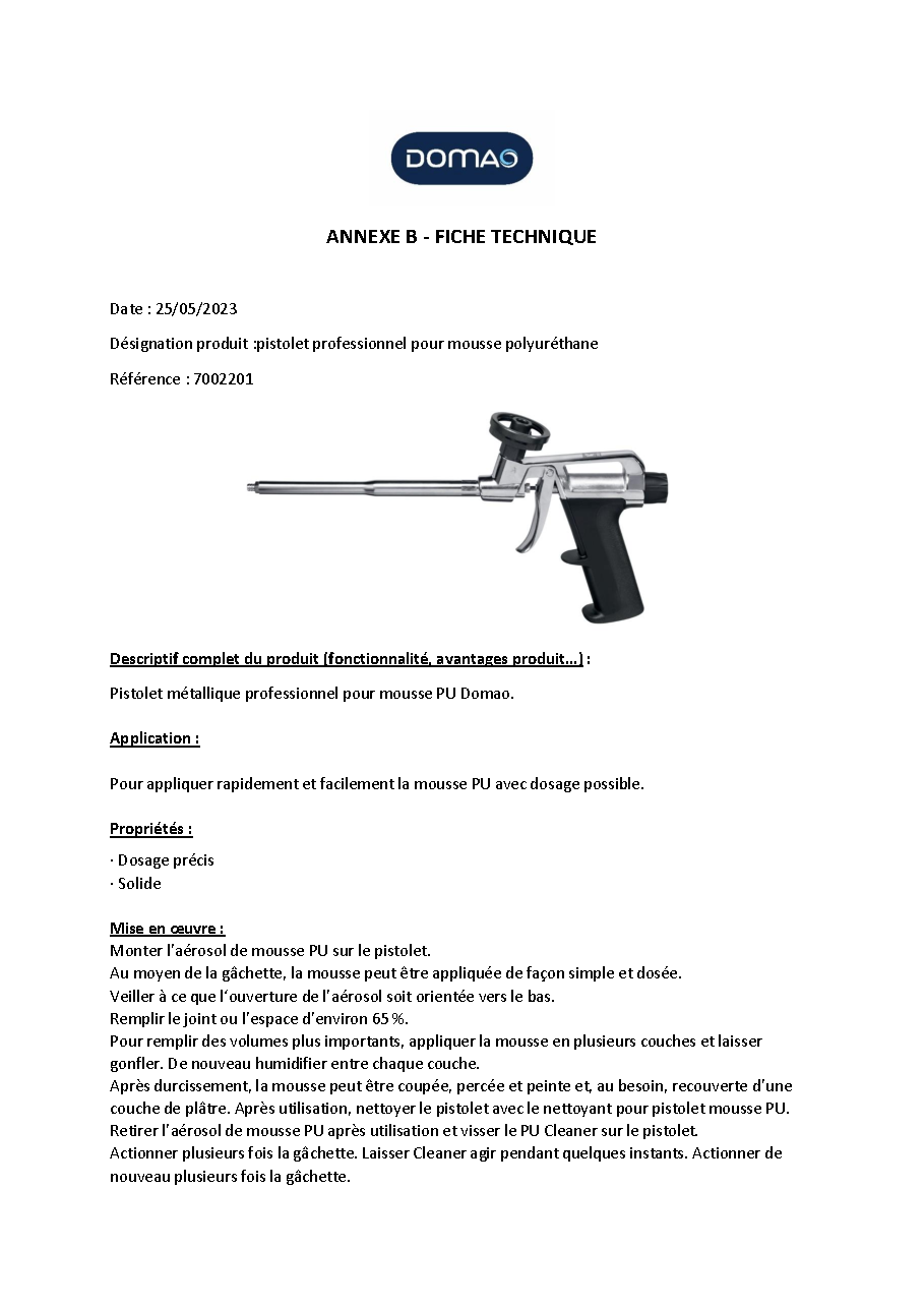 Fiche technique fournisseur