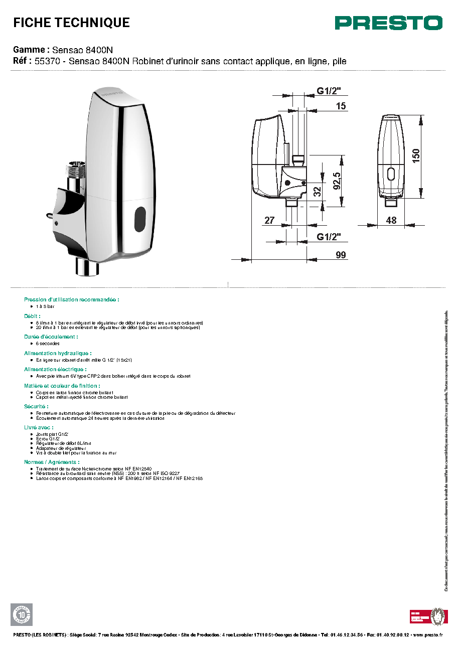 Fiche technique fournisseur