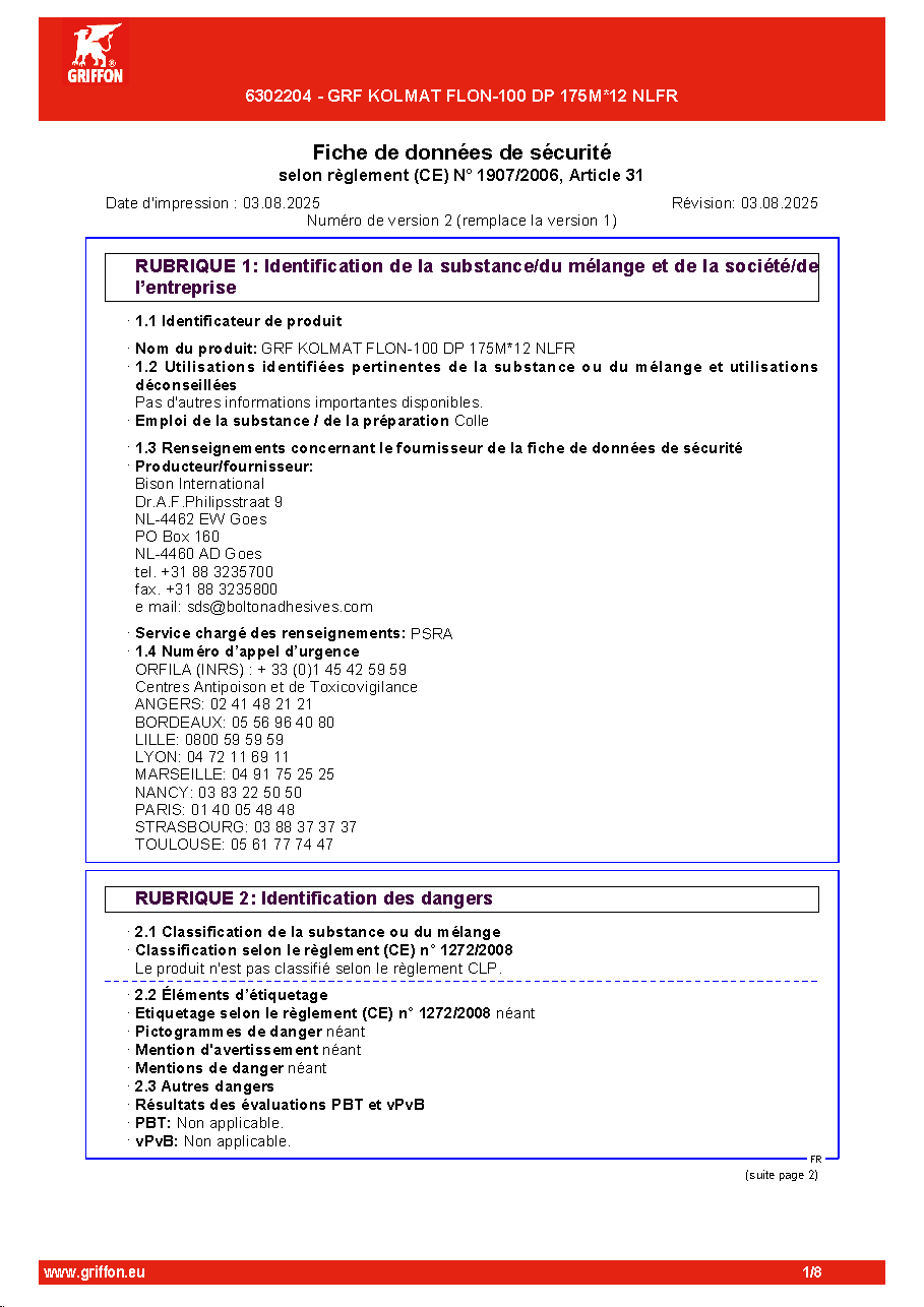 Fiche technique fournisseur