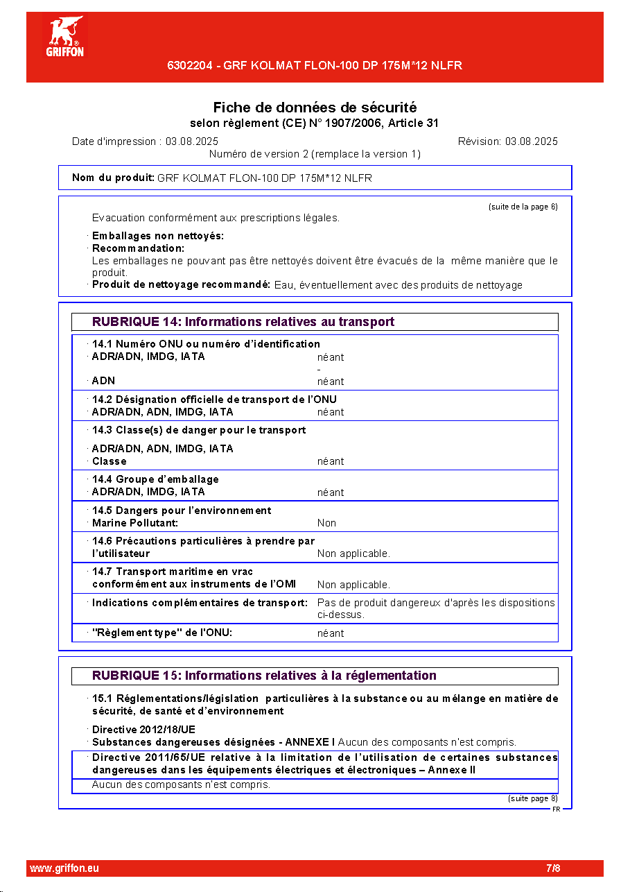 Fiche technique fournisseur