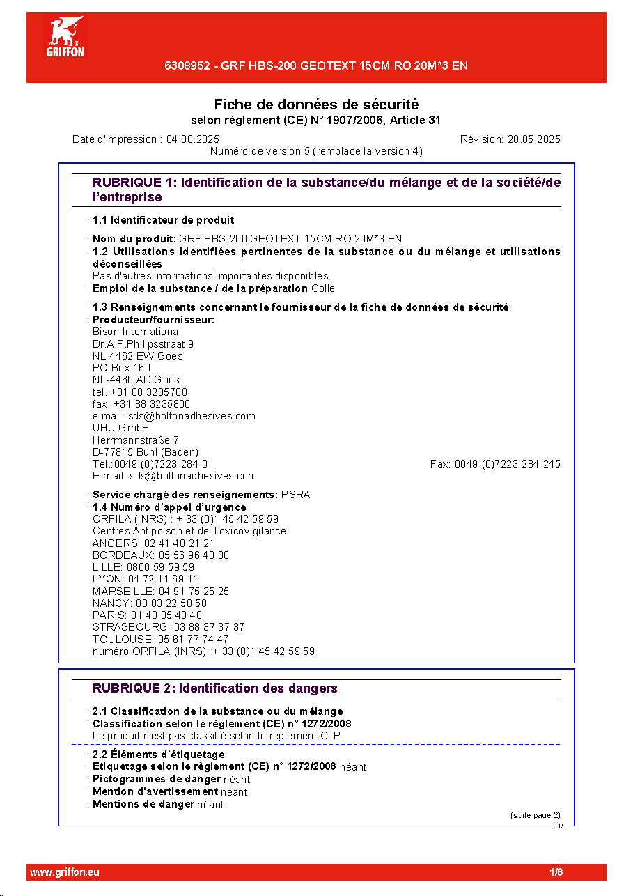 Fiche technique fournisseur
