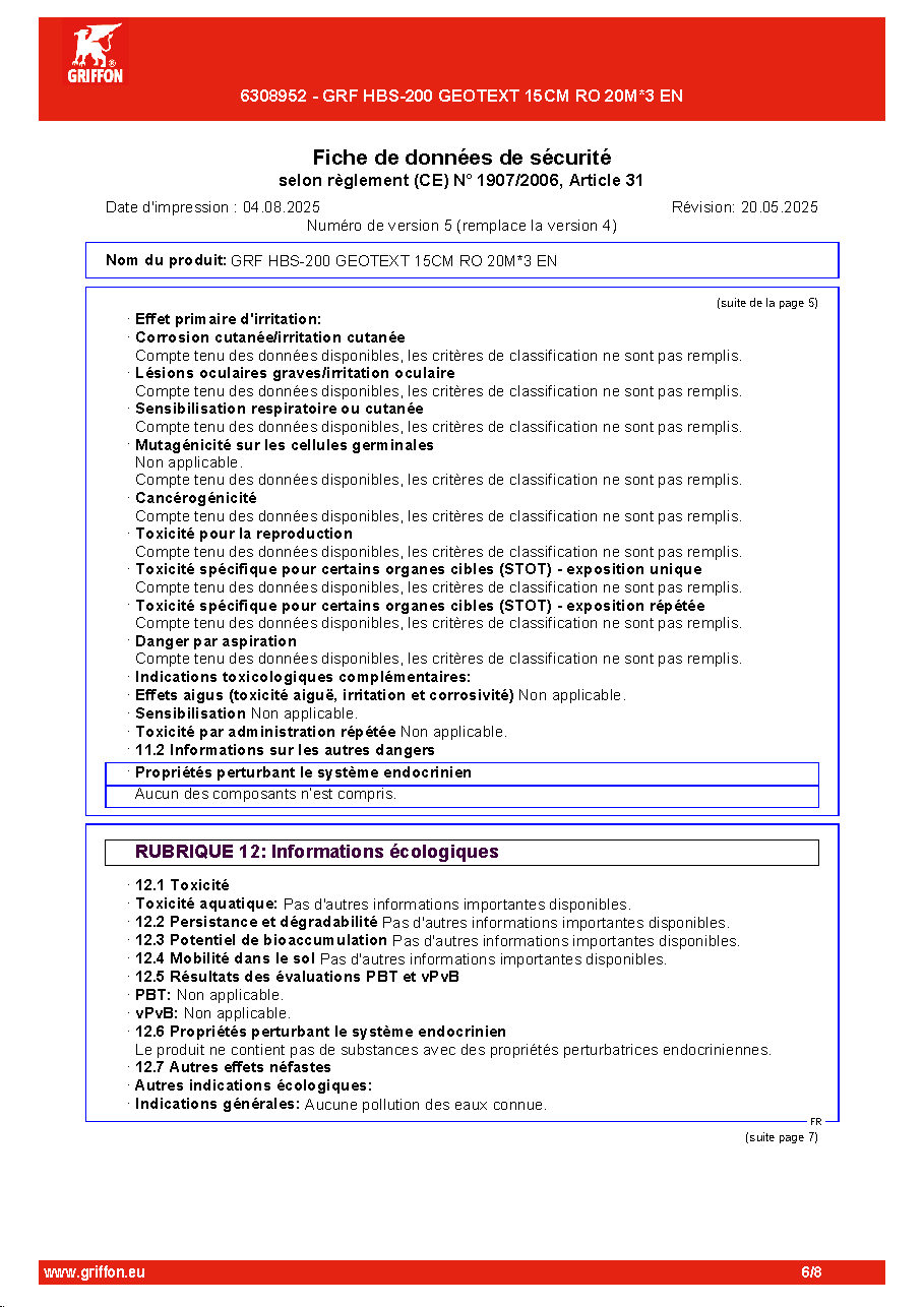 Fiche technique fournisseur