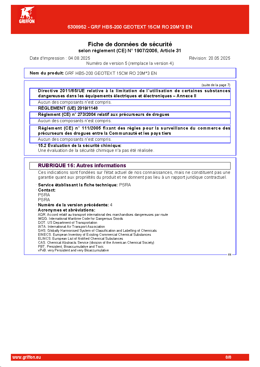 Fiche technique fournisseur