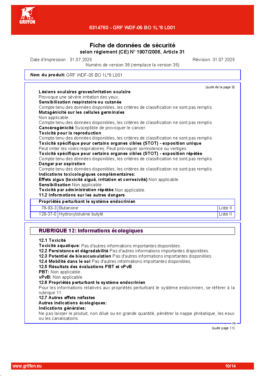 Fiche technique fournisseur