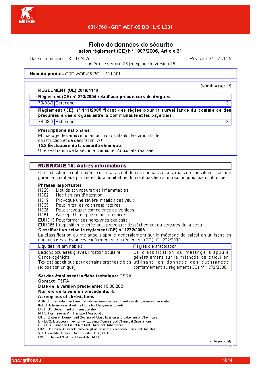 Fiche technique fournisseur