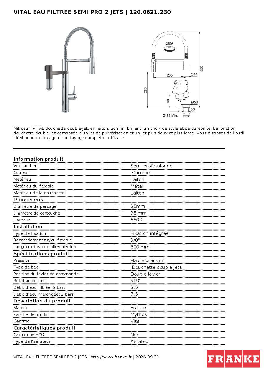 Fiche technique fournisseur