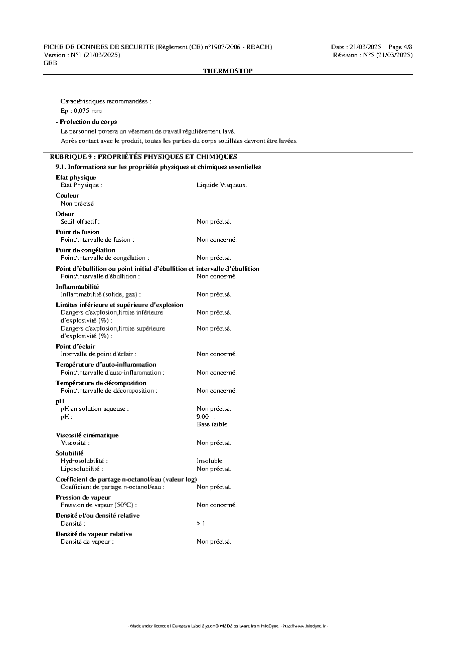 Fiche technique fournisseur
