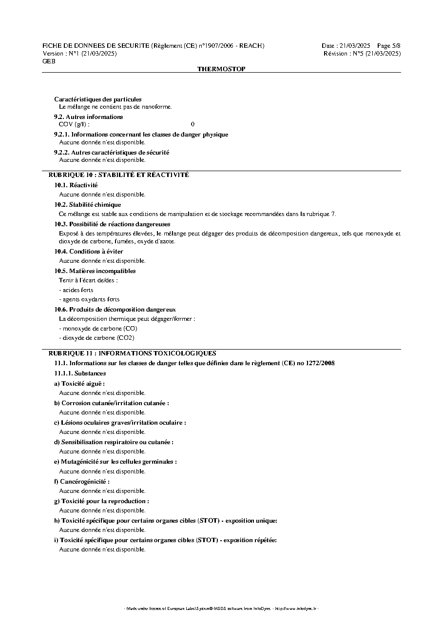 Fiche technique fournisseur