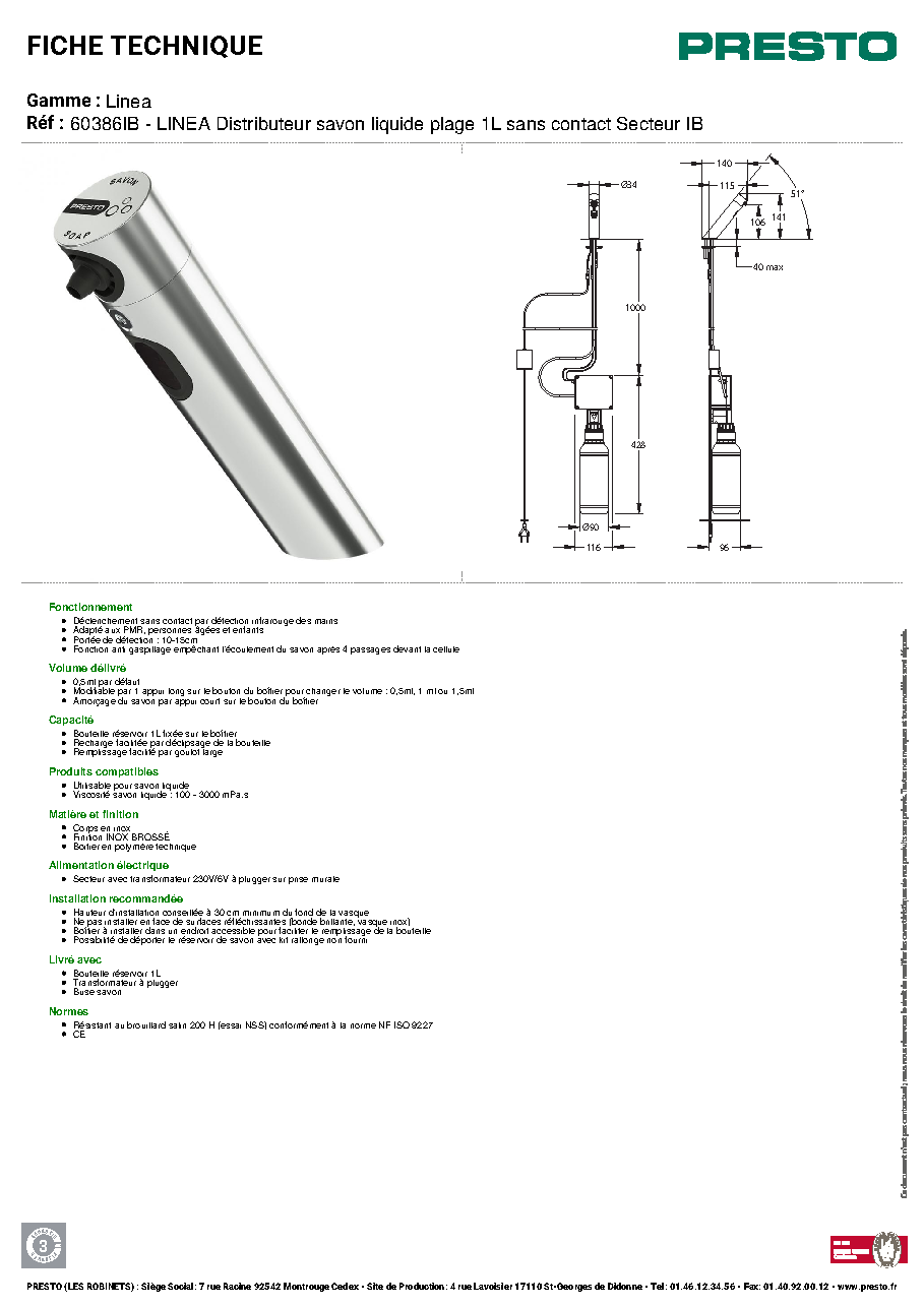 Fiche technique fournisseur