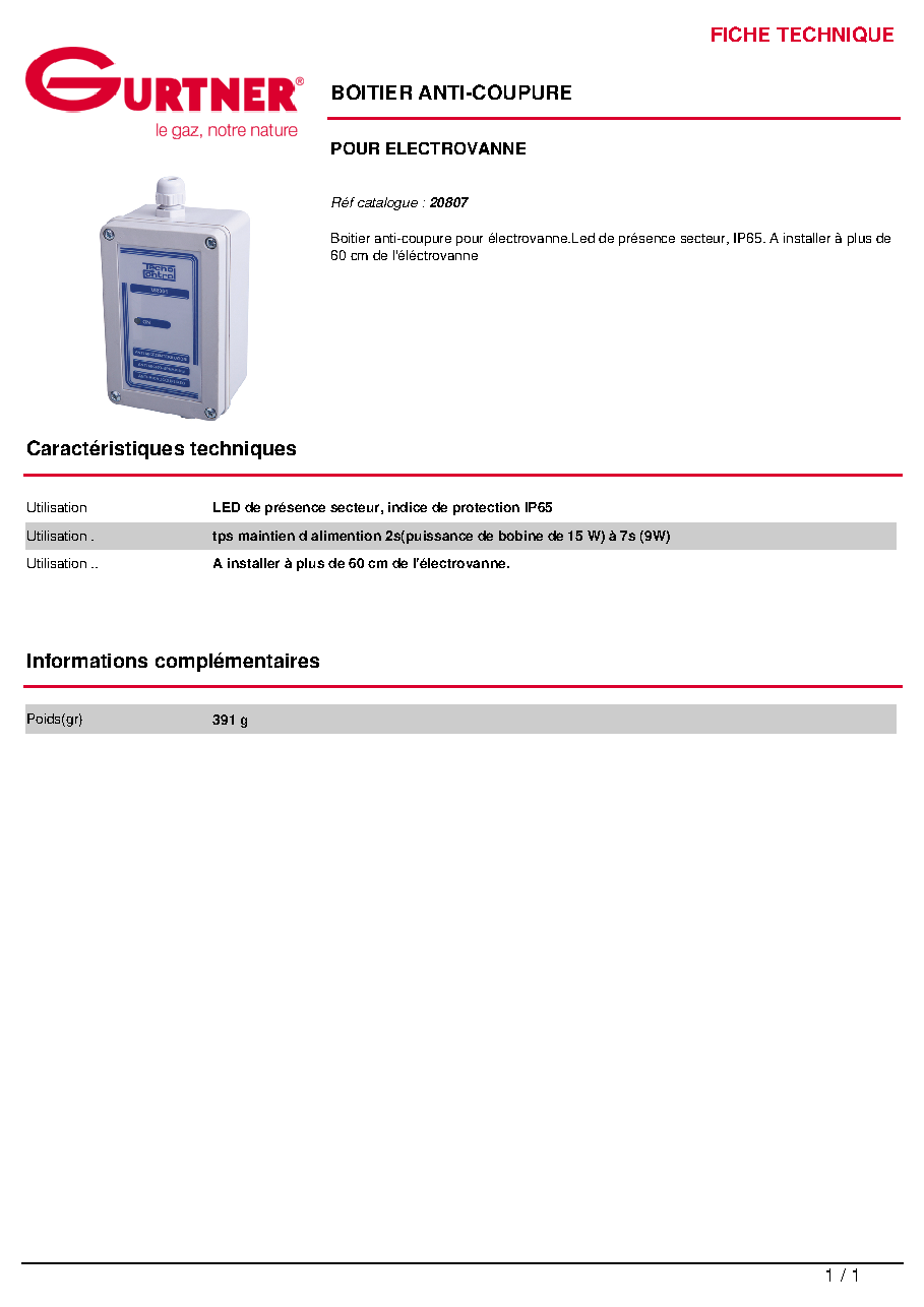 Fiche technique fournisseur