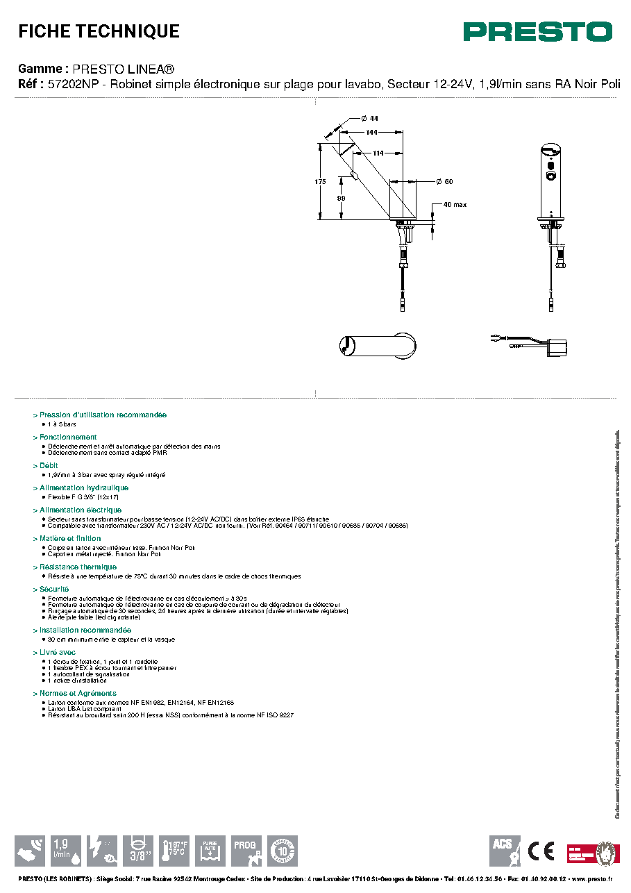 Fiche technique fournisseur