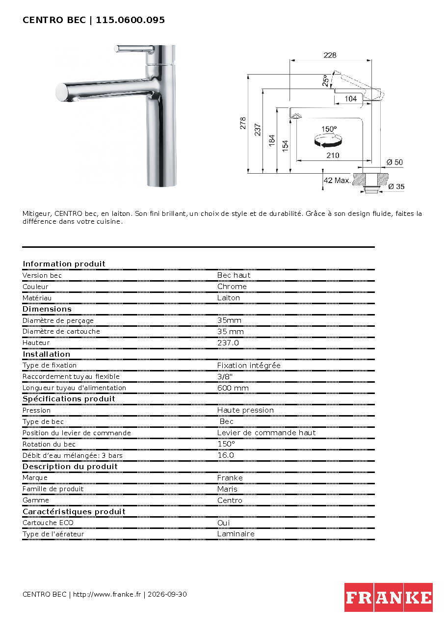 Fiche technique fournisseur