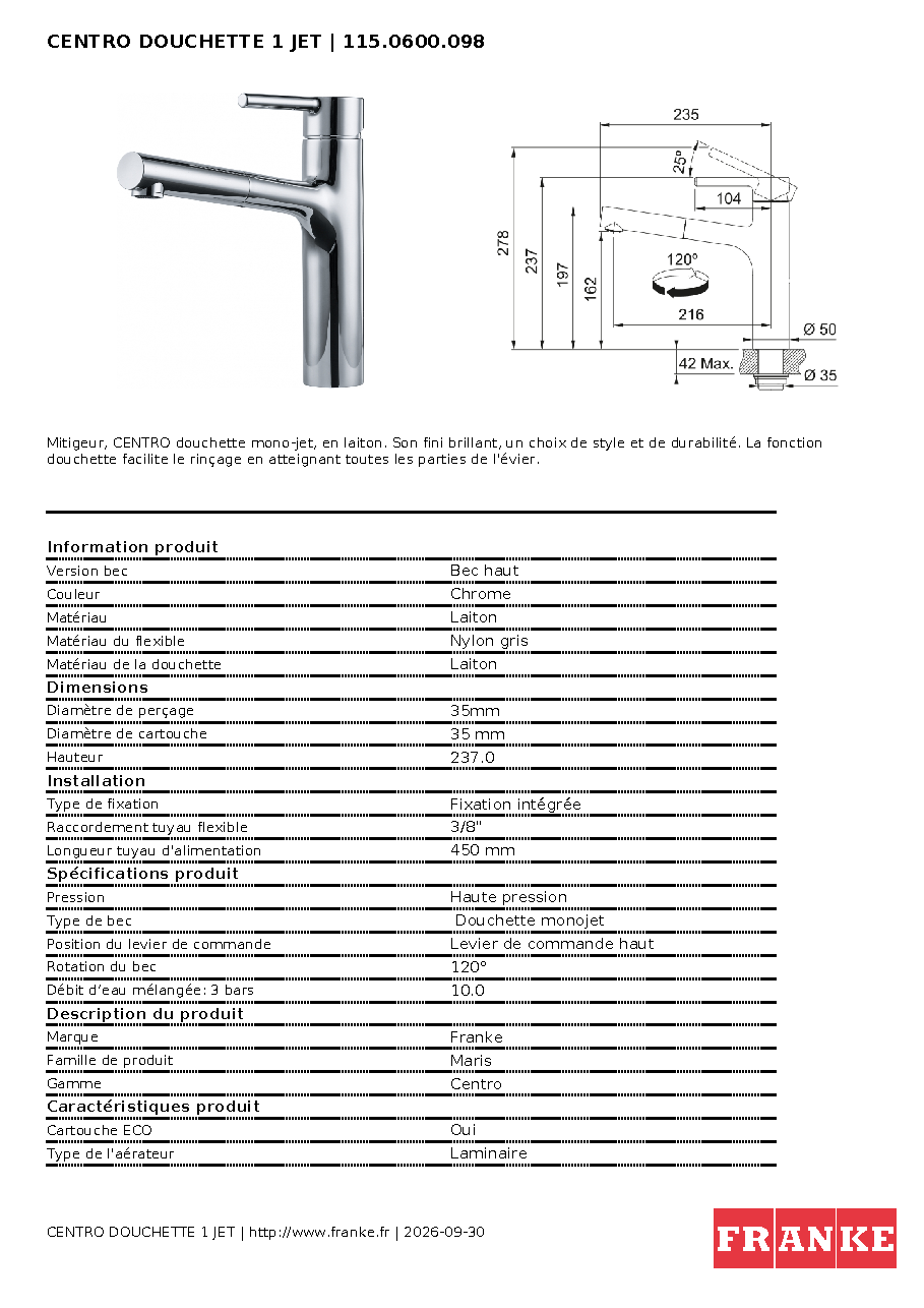 Fiche technique fournisseur