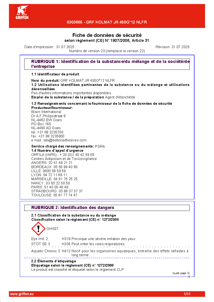 Fiche technique fournisseur
