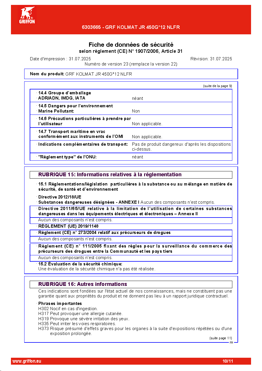 Fiche technique fournisseur