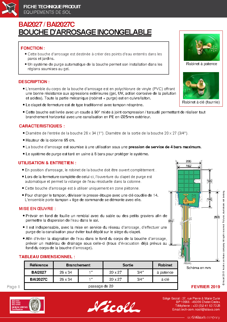 Fiche technique fournisseur