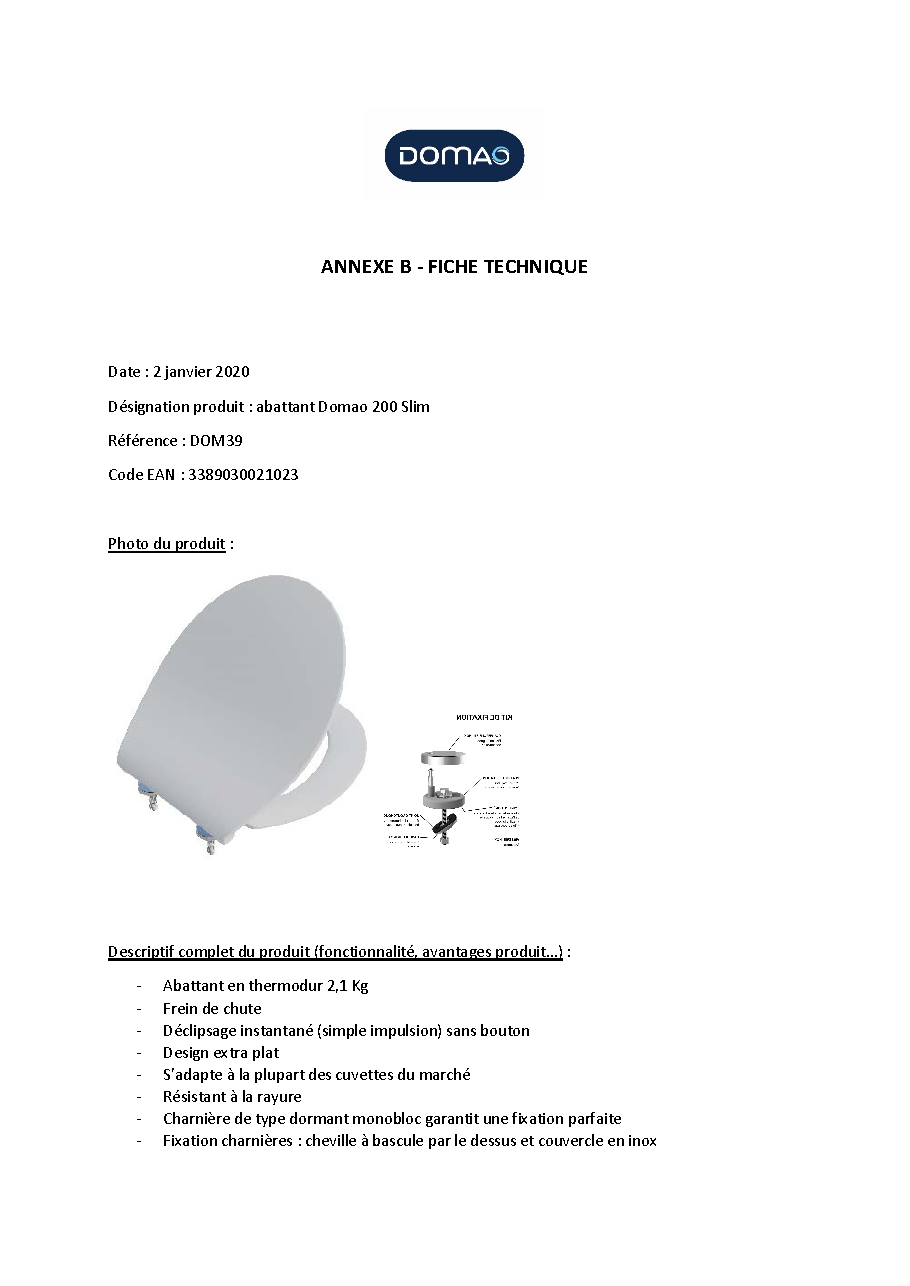 Fiche technique fournisseur