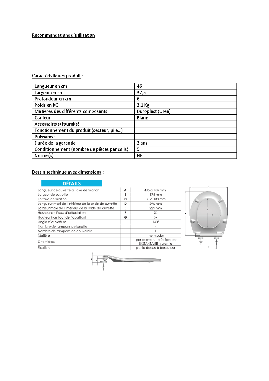 Fiche technique fournisseur