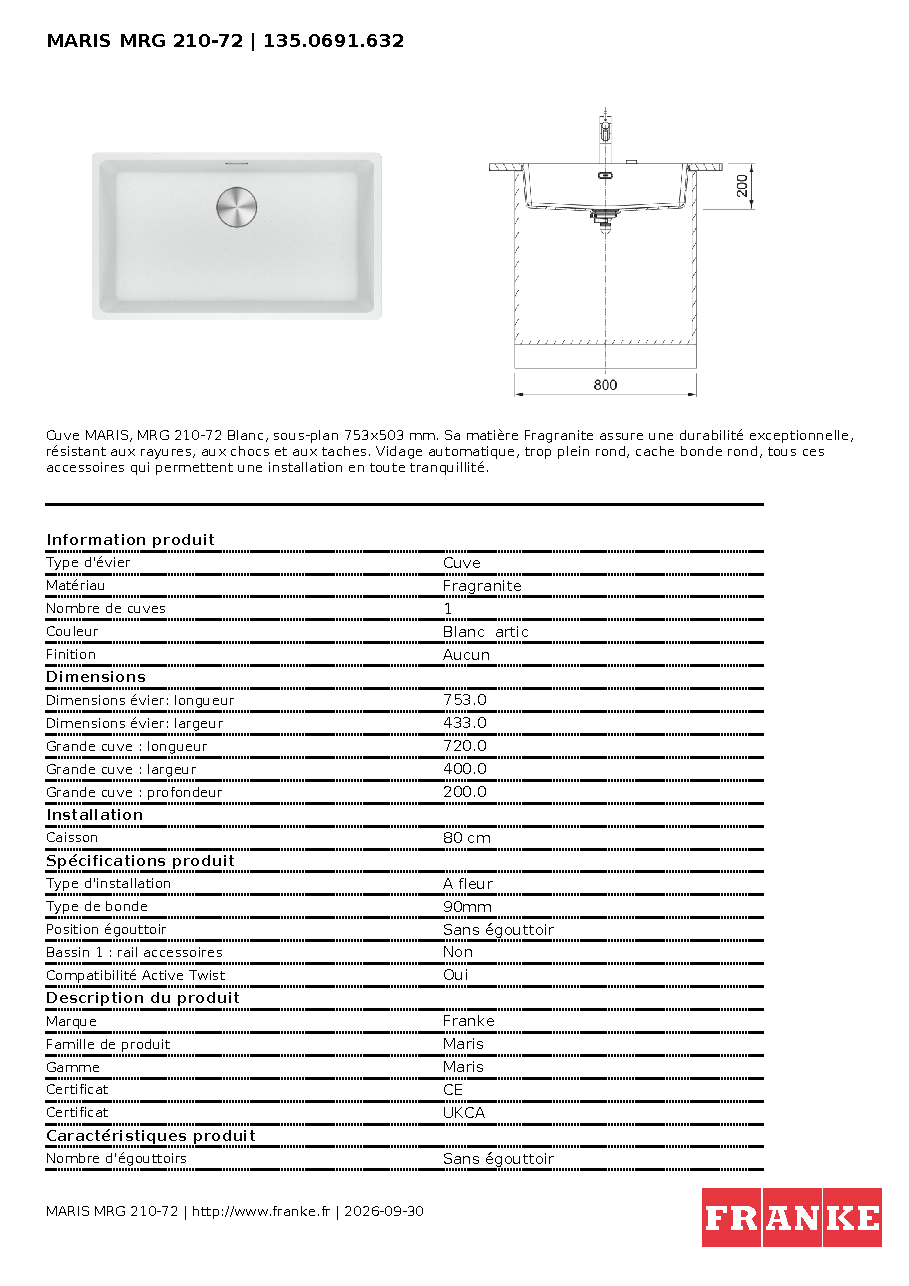 Fiche technique fournisseur