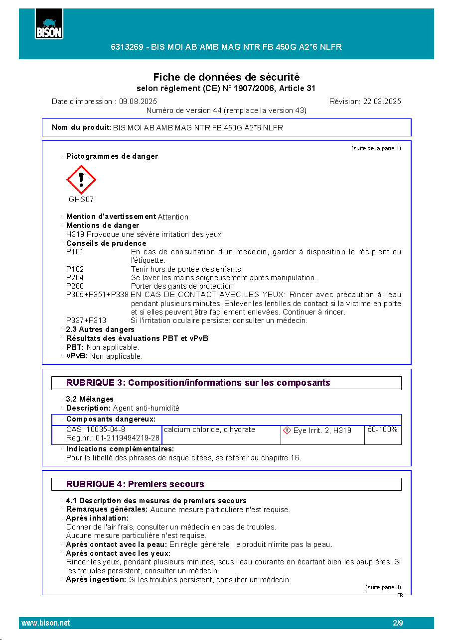 Fiche technique fournisseur