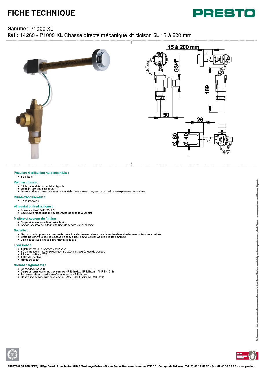 Fiche technique fournisseur