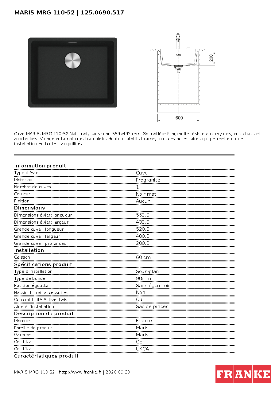 Fiche technique fournisseur