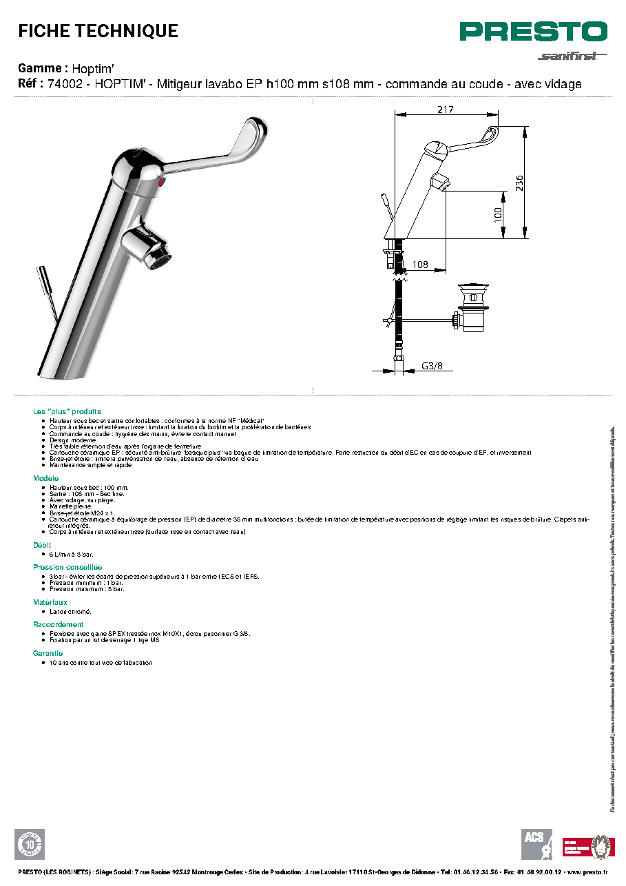 Fiche technique fournisseur