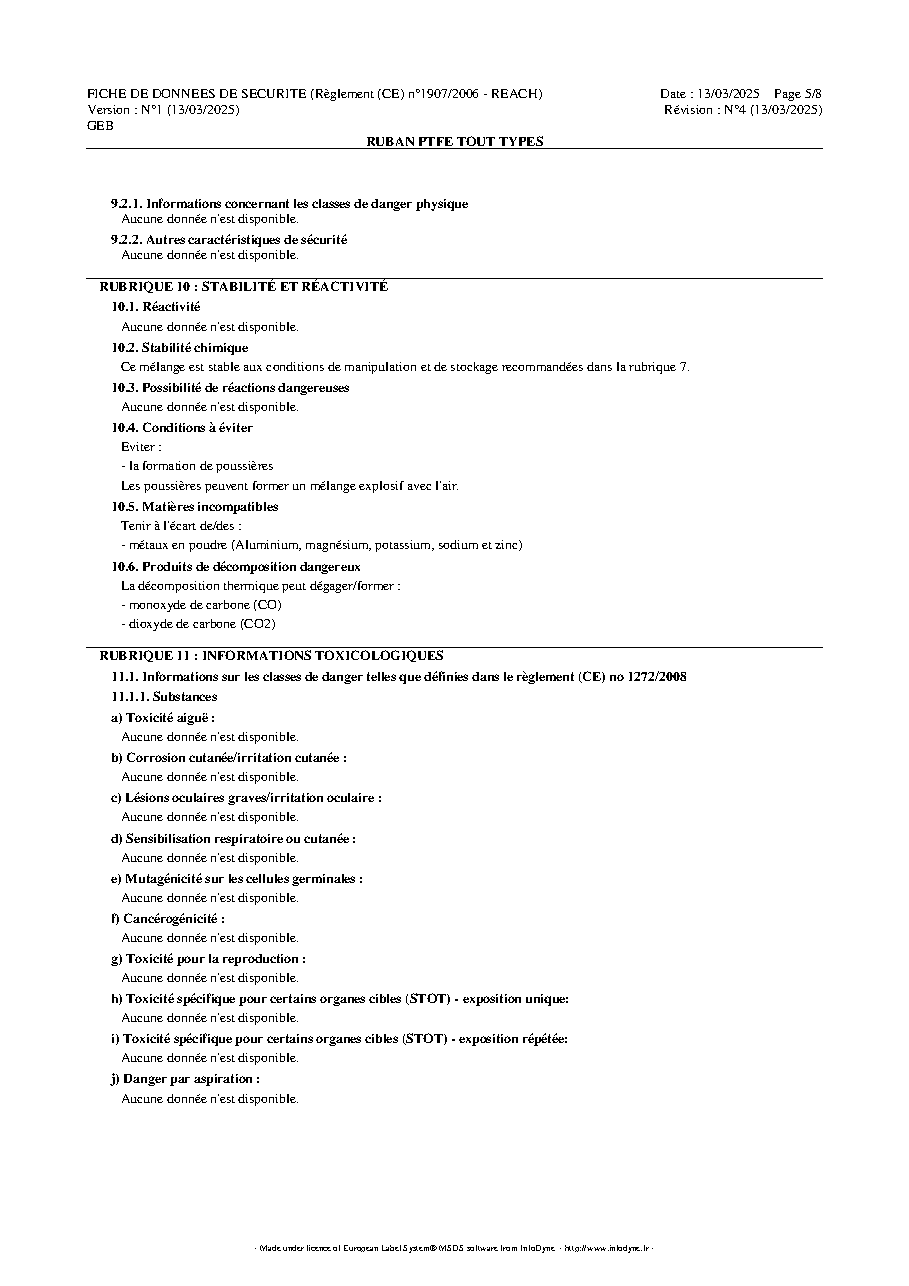 Fiche technique fournisseur