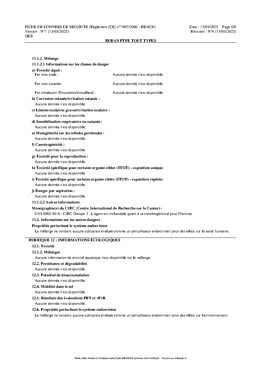 Fiche technique fournisseur