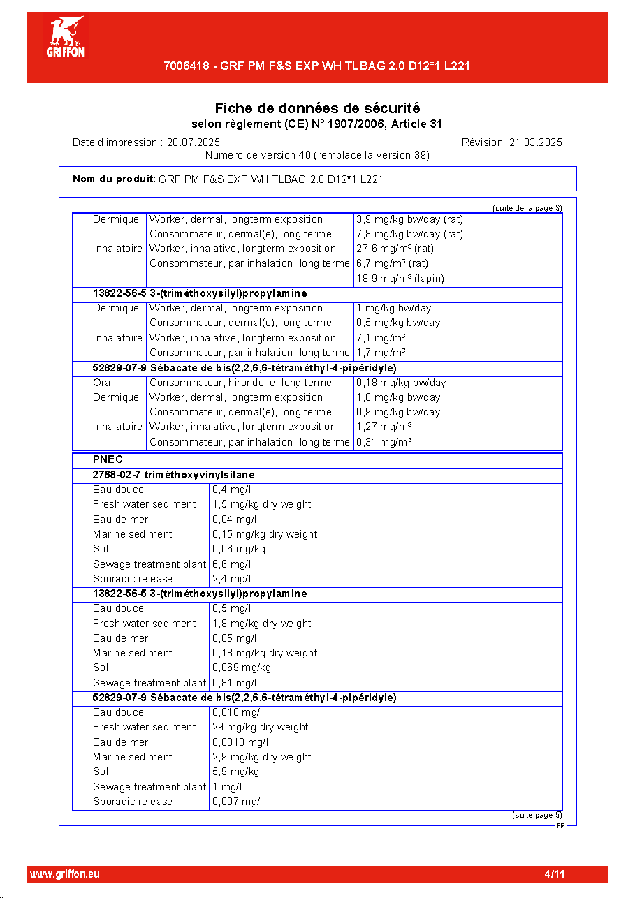 Fiche technique fournisseur