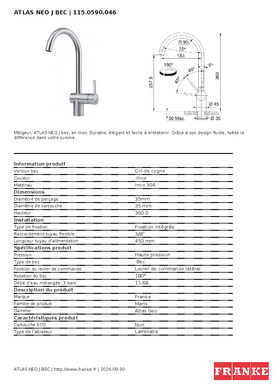 Fiche technique fournisseur