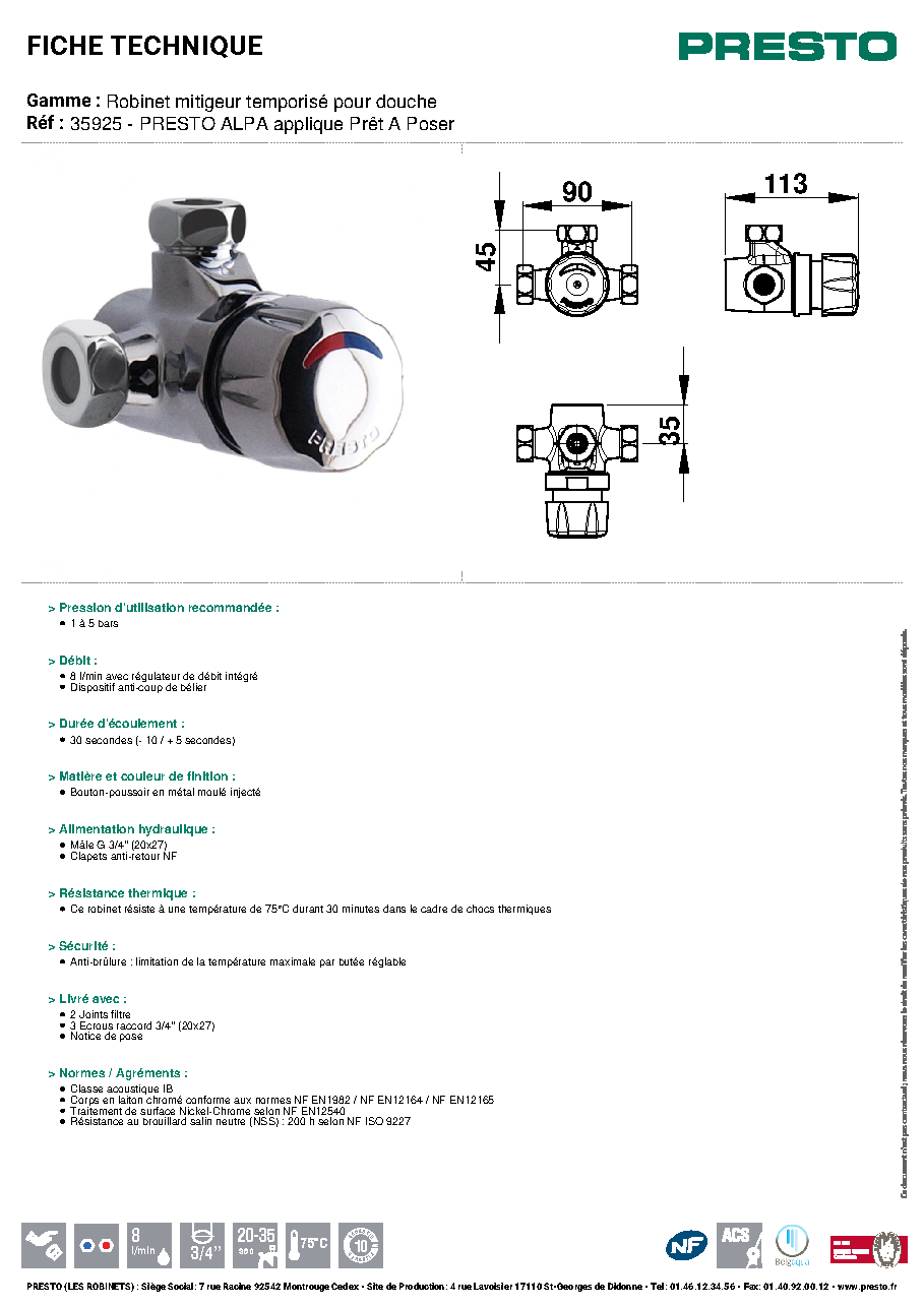 Fiche technique fournisseur