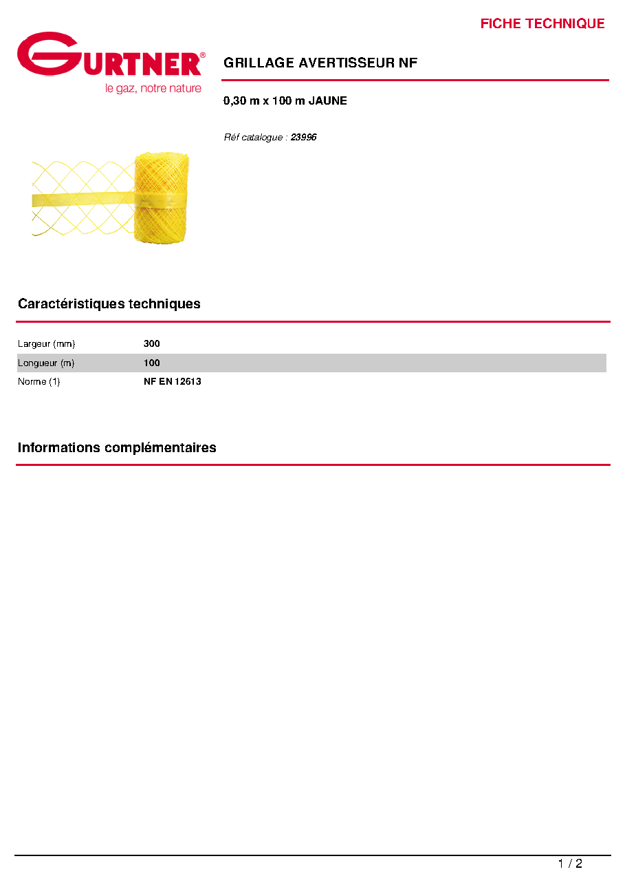 Fiche technique fournisseur