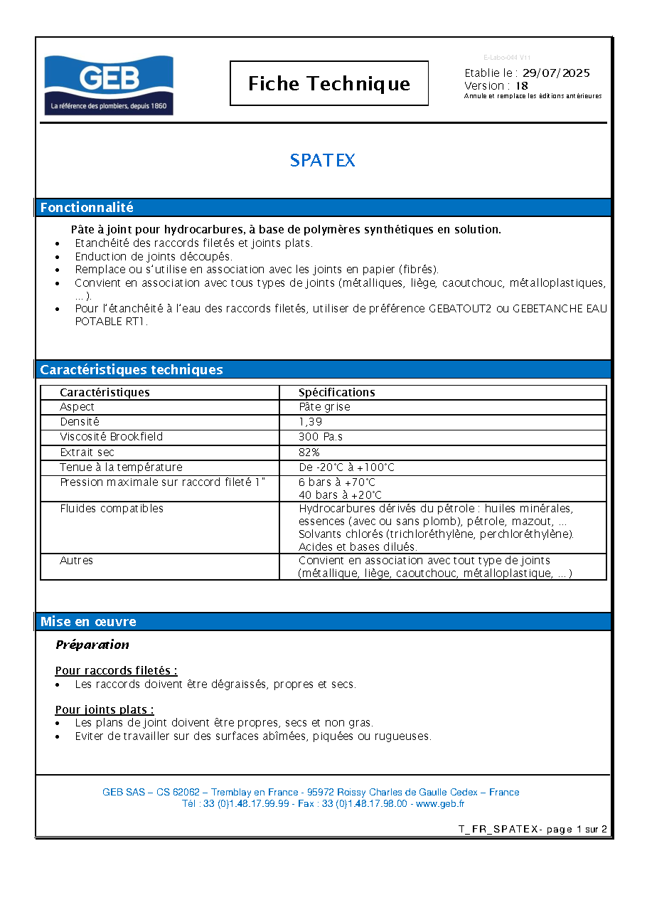 Fiche technique fournisseur