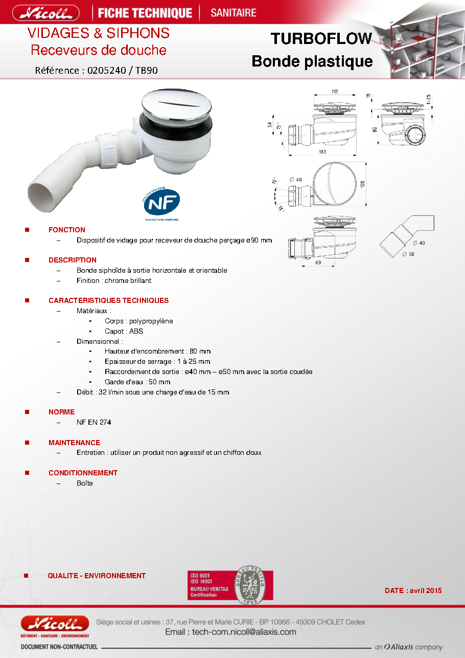 Fiche technique fournisseur