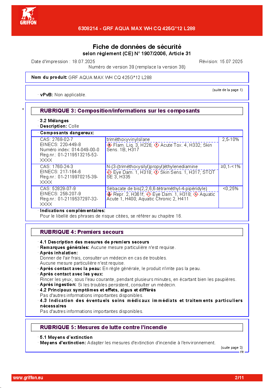 Fiche technique fournisseur