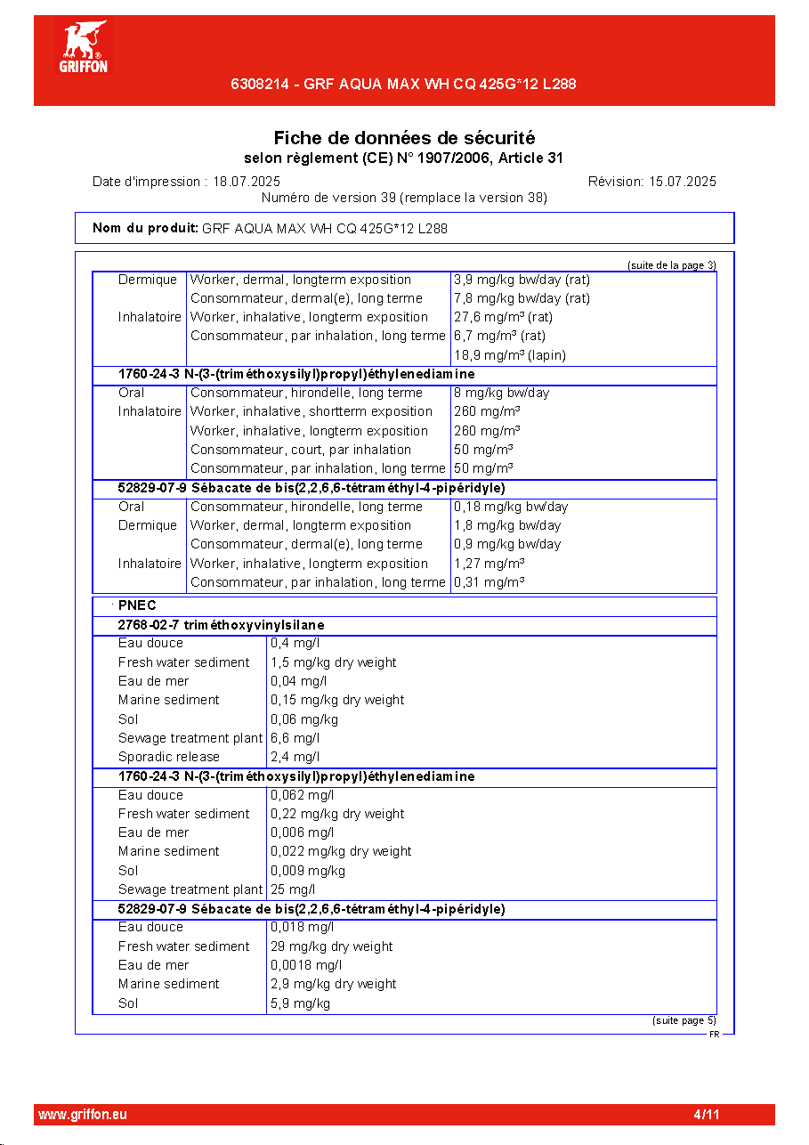 Fiche technique fournisseur
