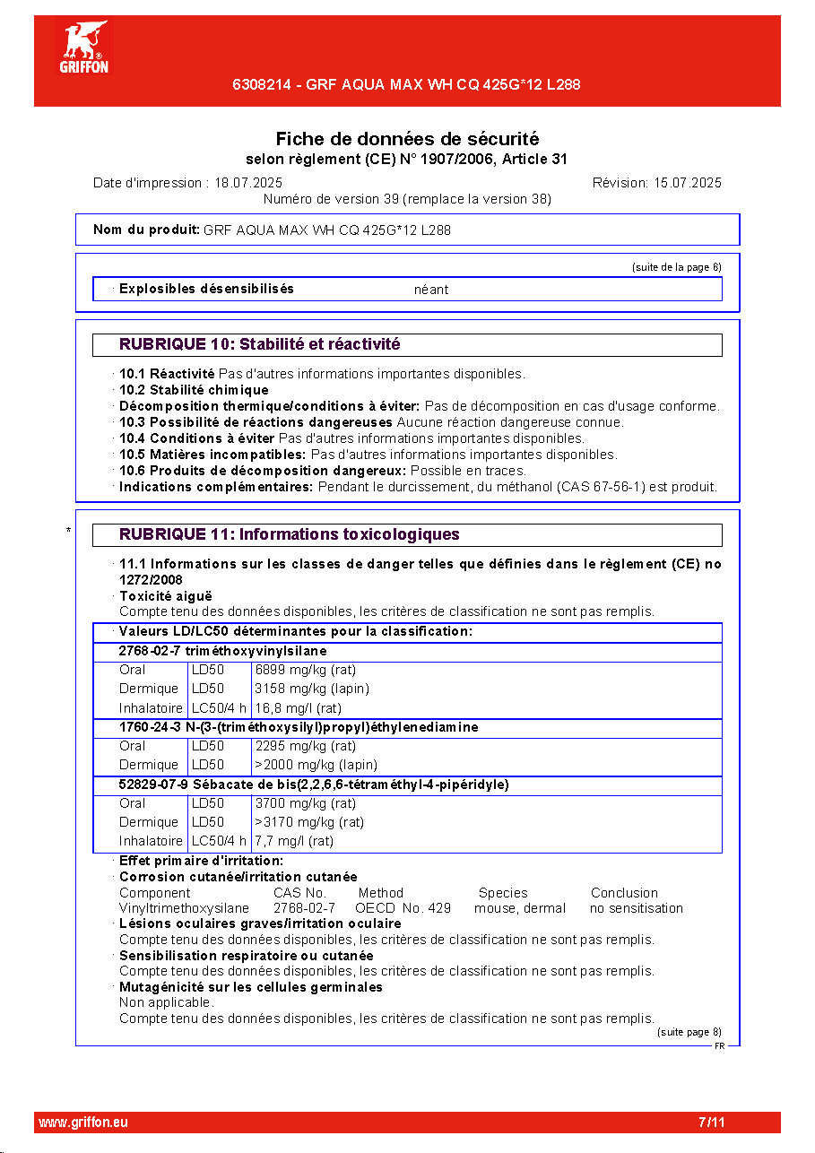 Fiche technique fournisseur