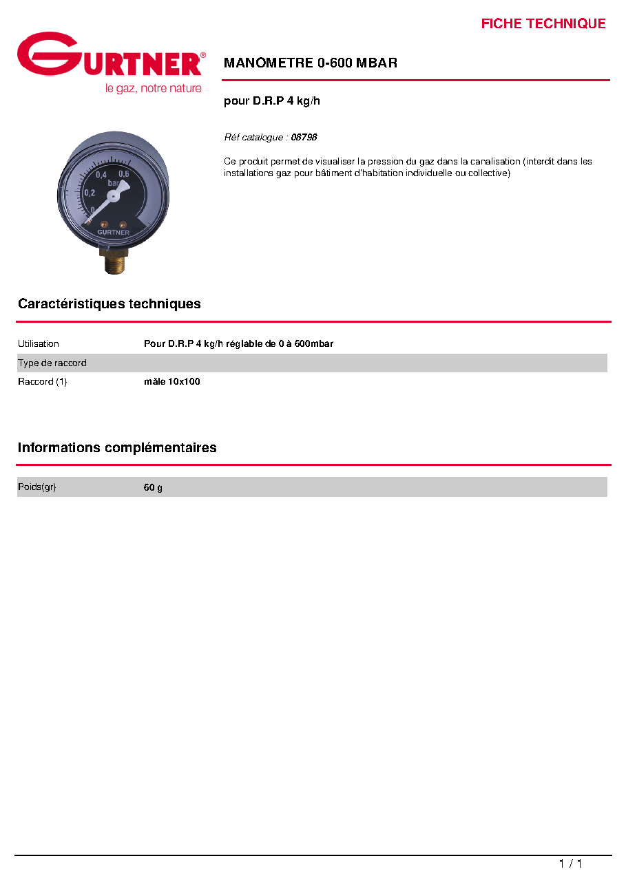 Fiche technique fournisseur