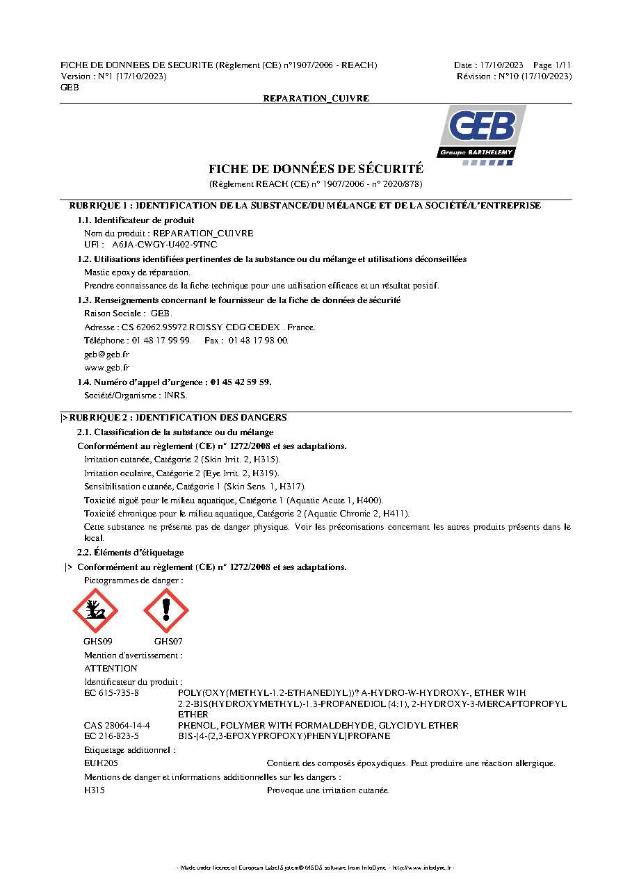 Fiche technique fournisseur