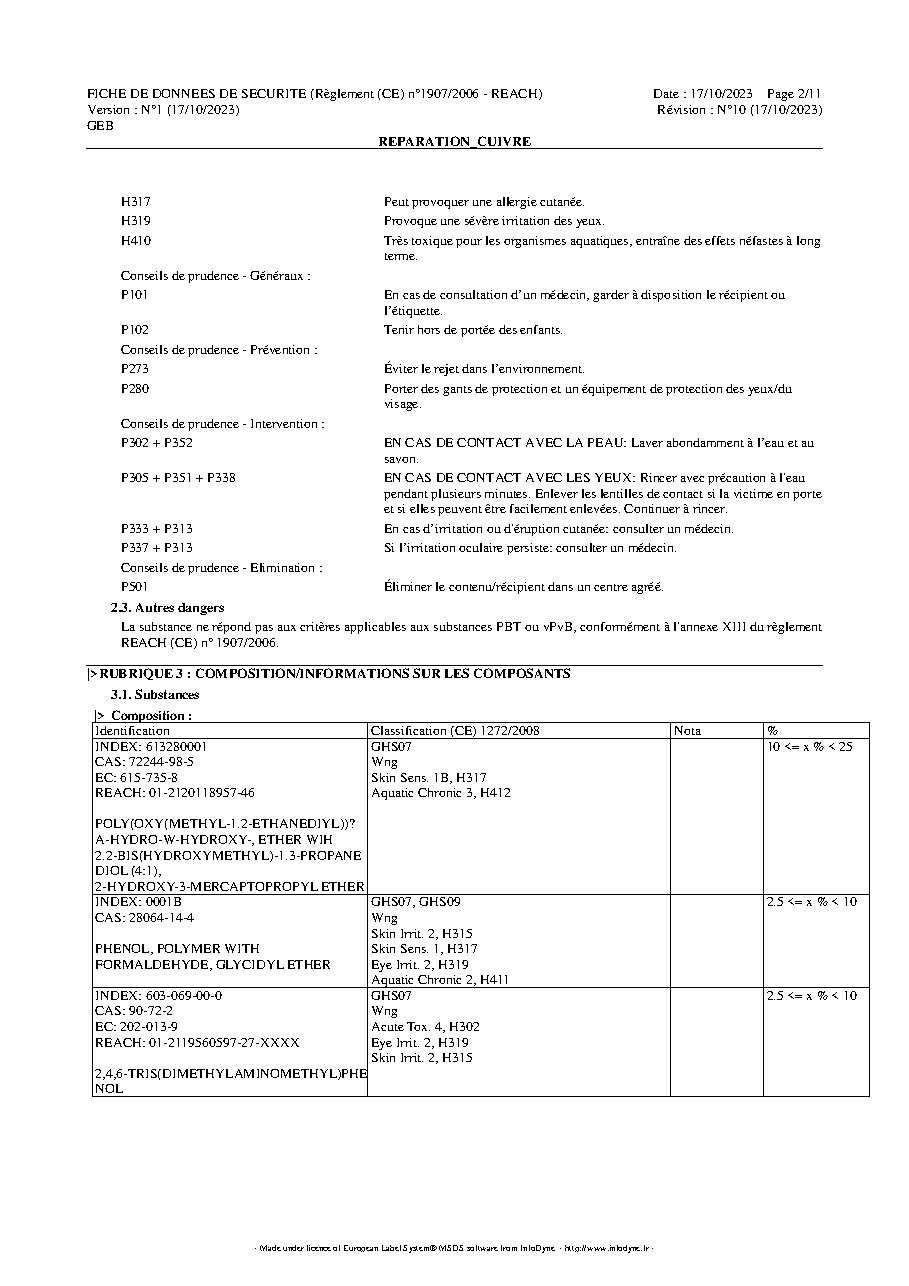 Fiche technique fournisseur