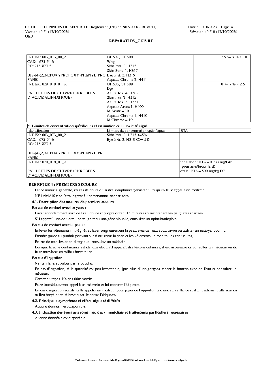 Fiche technique fournisseur