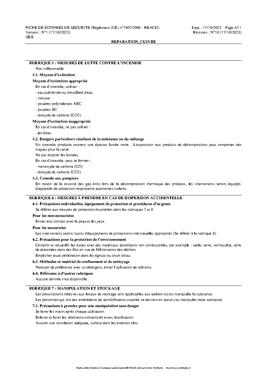 Fiche technique fournisseur