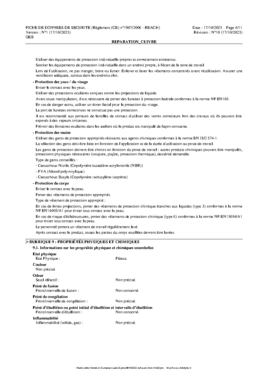 Fiche technique fournisseur