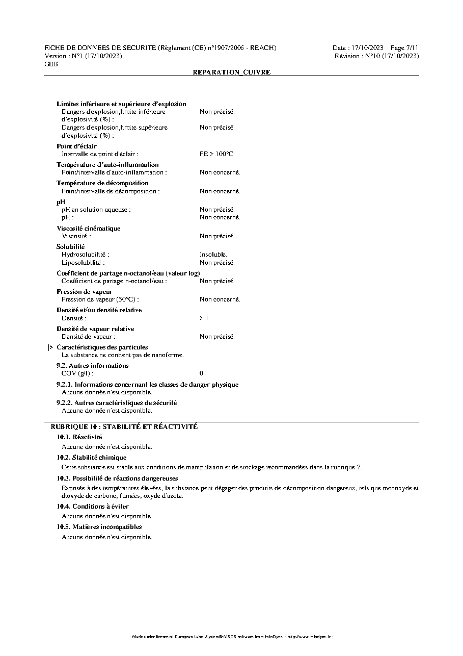 Fiche technique fournisseur