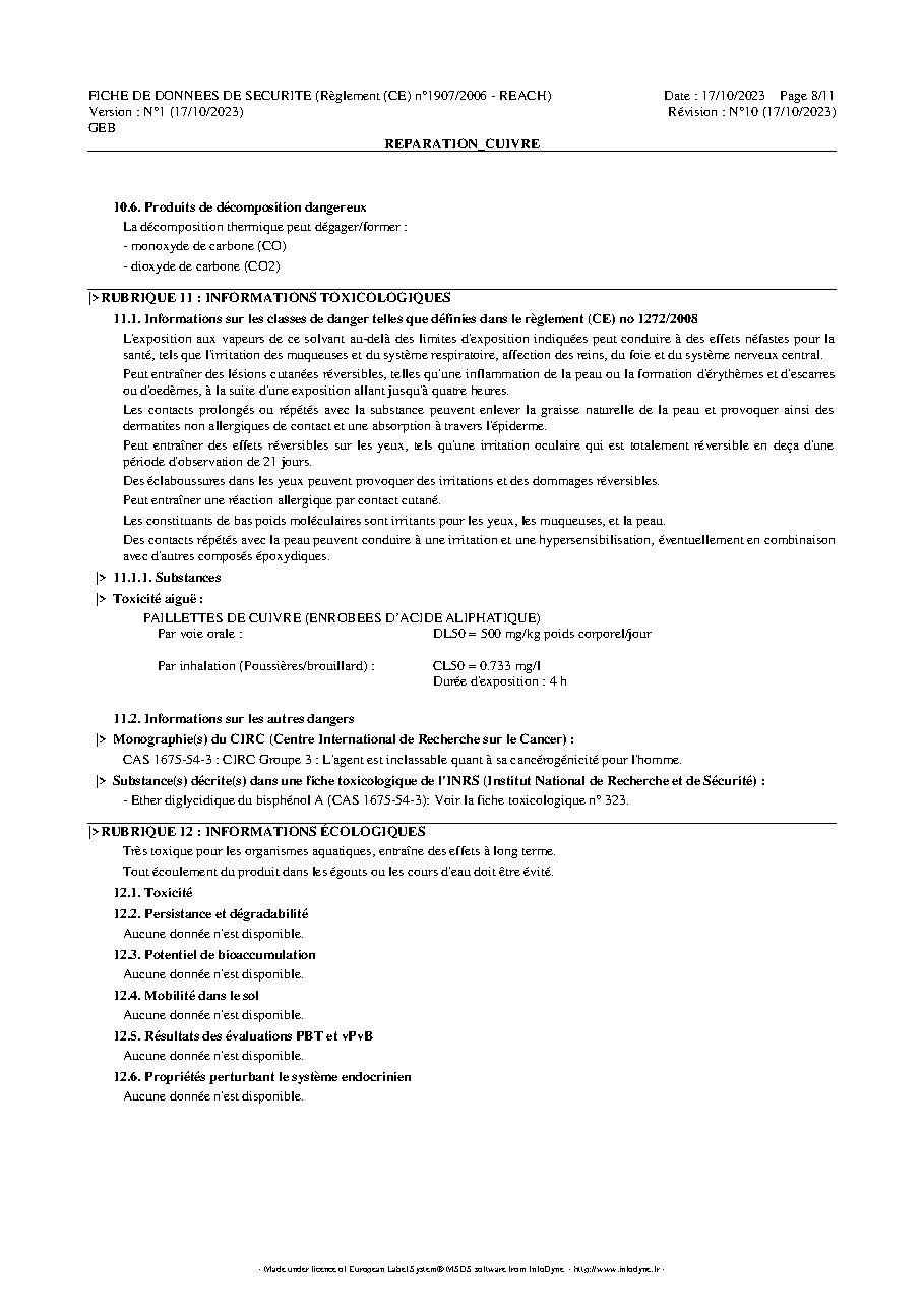 Fiche technique fournisseur